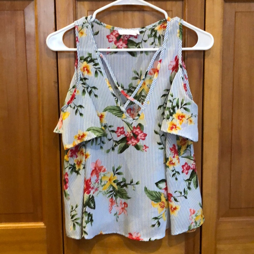 Floral Striped Open Shoulder Shirt LUSH size S